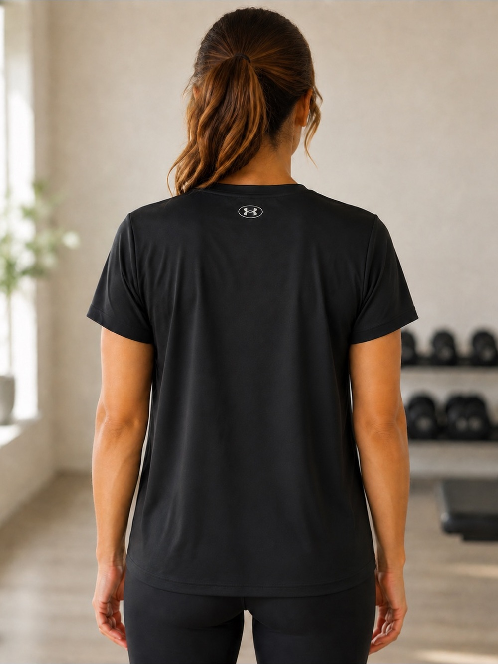 Under Armour UA Tech Floral Logo V-Neck Loose Fit T-Shirt Black Women’s Large - Picture 2 of 8